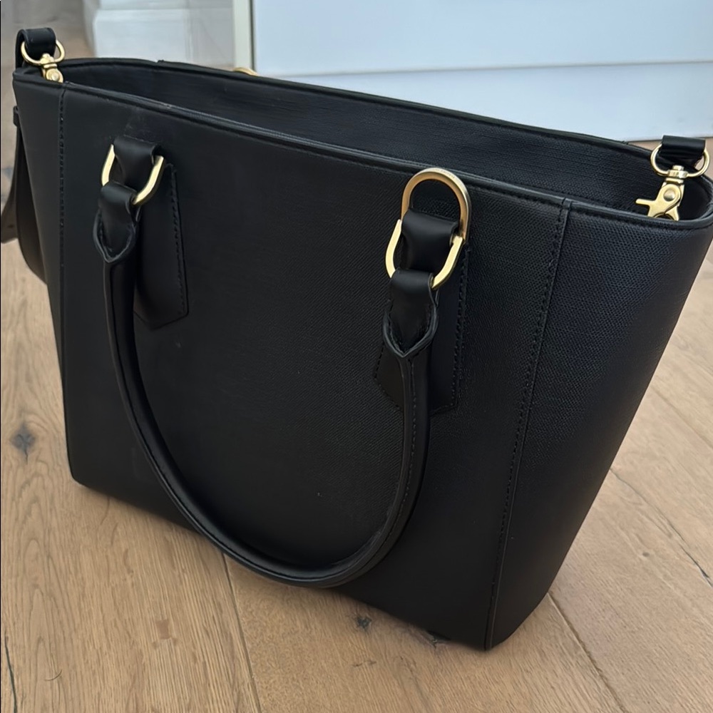 LUXURY Dagne Dover Black Canvas Tote with Gold hardware and Cupholder